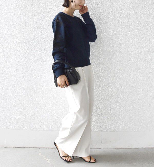 SHIPS for women「【WEB限定】〈手洗い可能〉ショルダー レース コンビ ニット プルオーバー」|ニット・セーター|