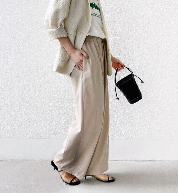 SHIPS for women「《一部追加予約》〈手洗い可能〉トロ ピン ストライプ ウエスト ギャザー パンツ」|その他|ベージュ