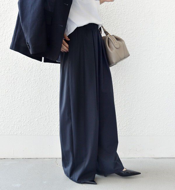 SHIPS for women「《一部追加予約》〈手洗い可能〉トロ ピン ストライプ ウエスト ギャザー パンツ」|その他|