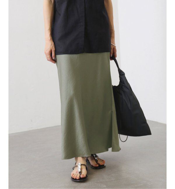 IENA「《追加6》ダブルサテンスカート」|スカート|カーキ