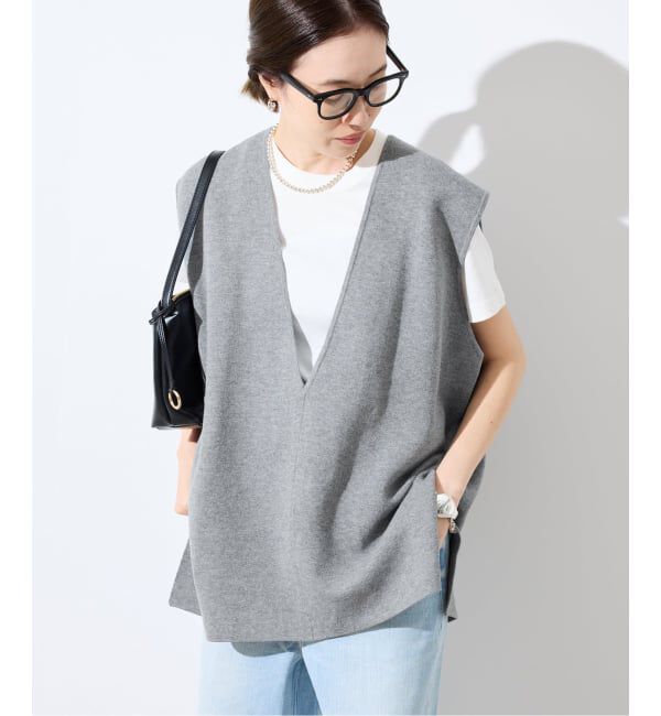 SLOBE IENA「ダブルフェイスコットンニットベスト」|ベスト・ジレ|グレー