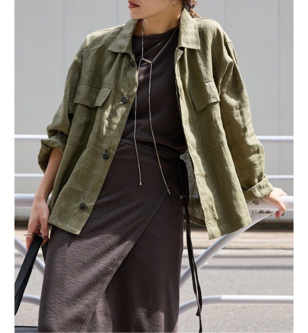 JOURNAL STANDARD「《追加3》リネンミリタリージャケット」|ミリタリージャケット|カーキ