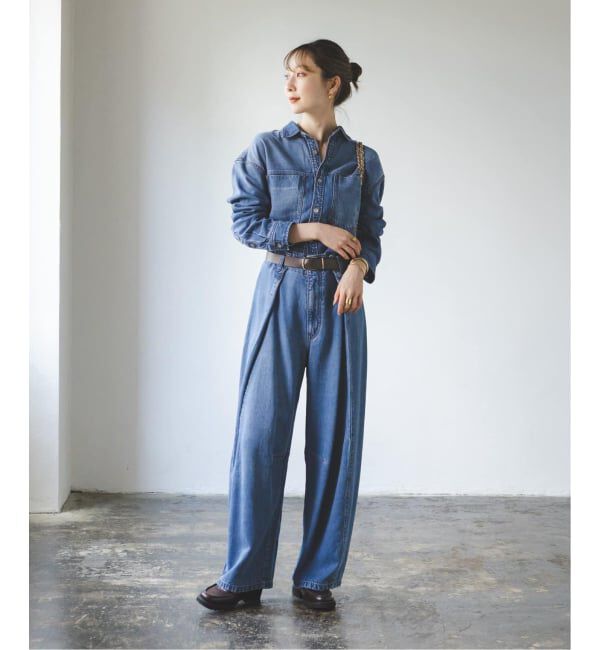 NOBLE「《追加》スージングデニムフォルムタックパンツ」|デニム|