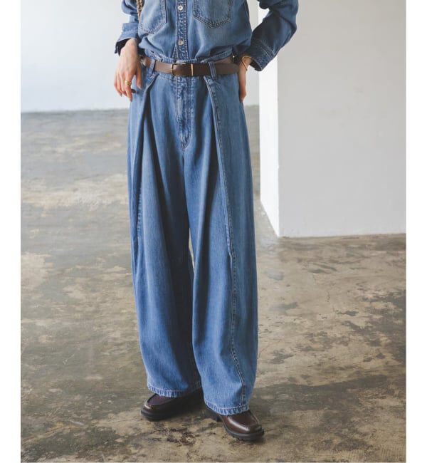 NOBLE「《追加》スージングデニムフォルムタックパンツ」|デニム|
