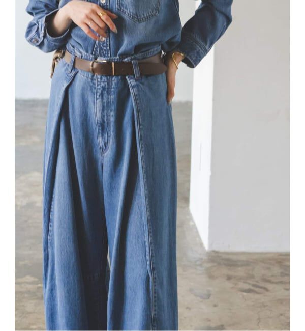 NOBLE「《追加》スージングデニムフォルムタックパンツ」|デニム|