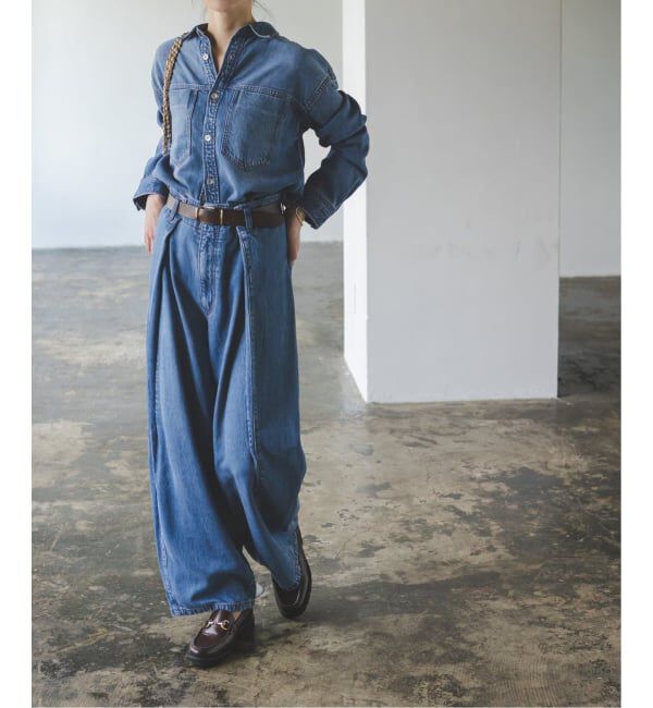 NOBLE「《追加》スージングデニムフォルムタックパンツ」|デニム|