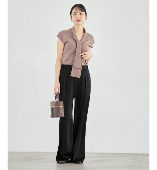 NOBLE「《新色》ルナサテンナローフレアタックパンツ」|スラックス|
