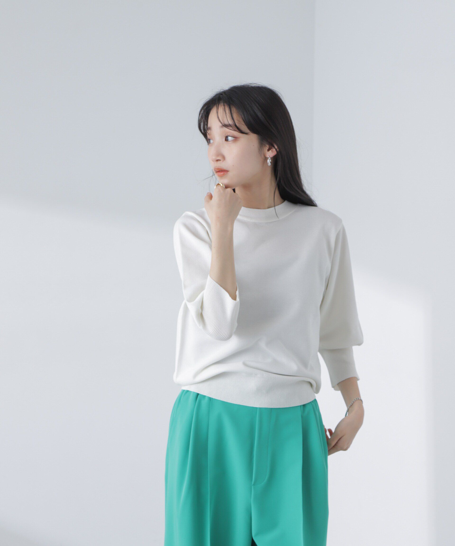 nano･universe「前後2wayボータイ半袖サマーニット」|ニット・セーター|ホワイト