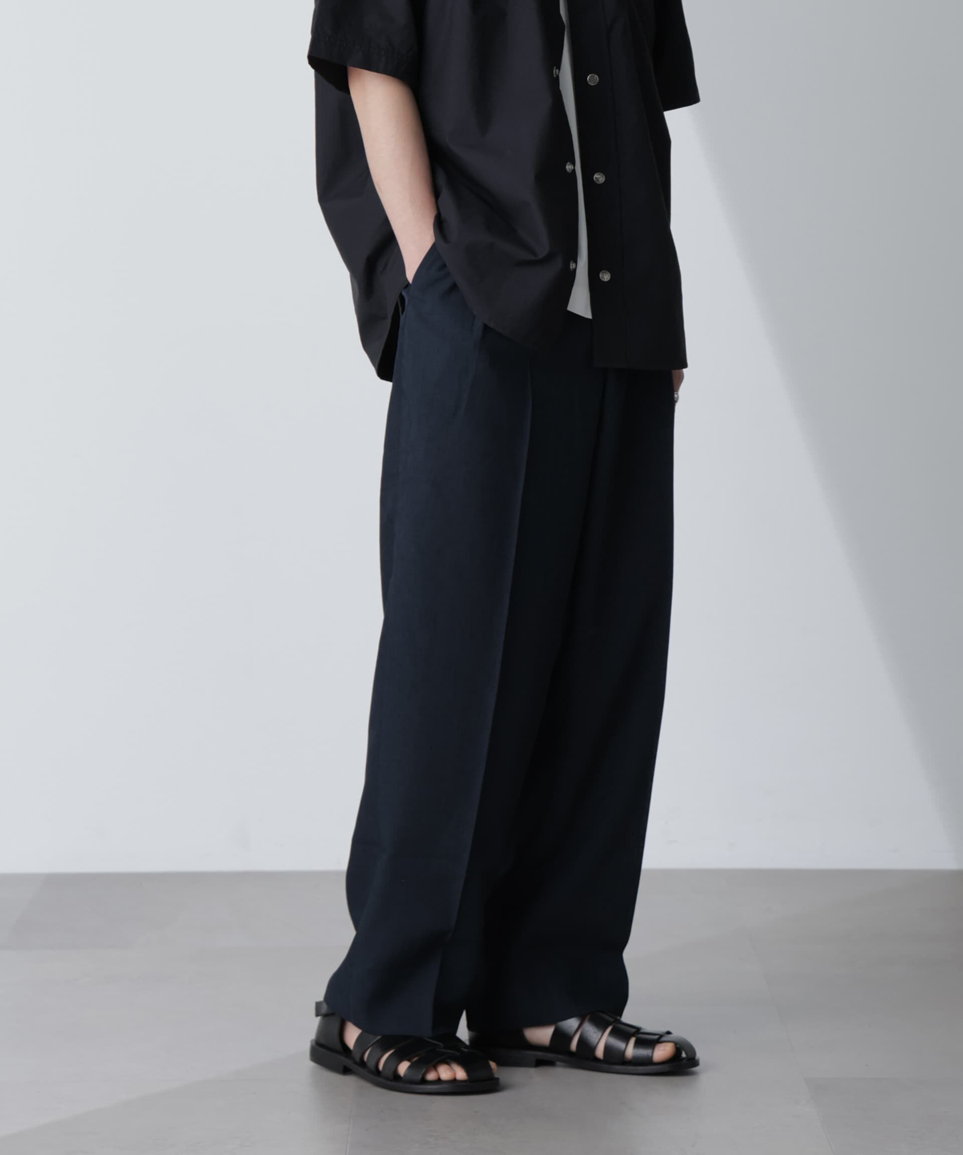 nano･universe「テックリネンリラックスタックテーパードパンツ（セットアップ可）」|チノ|