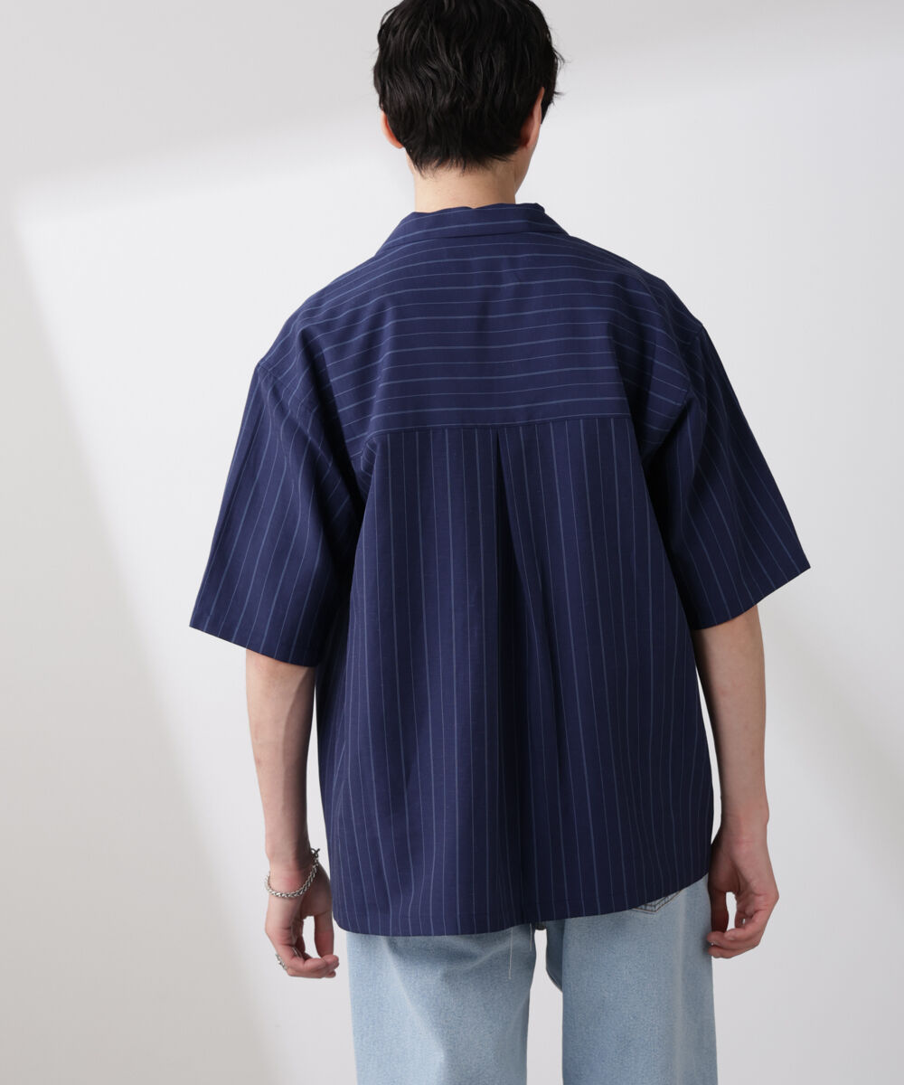 nano･universe「リネンブレンドピンストライプワイドカラーシャツ（セットアップ可)」|シャツ・ブラウス|