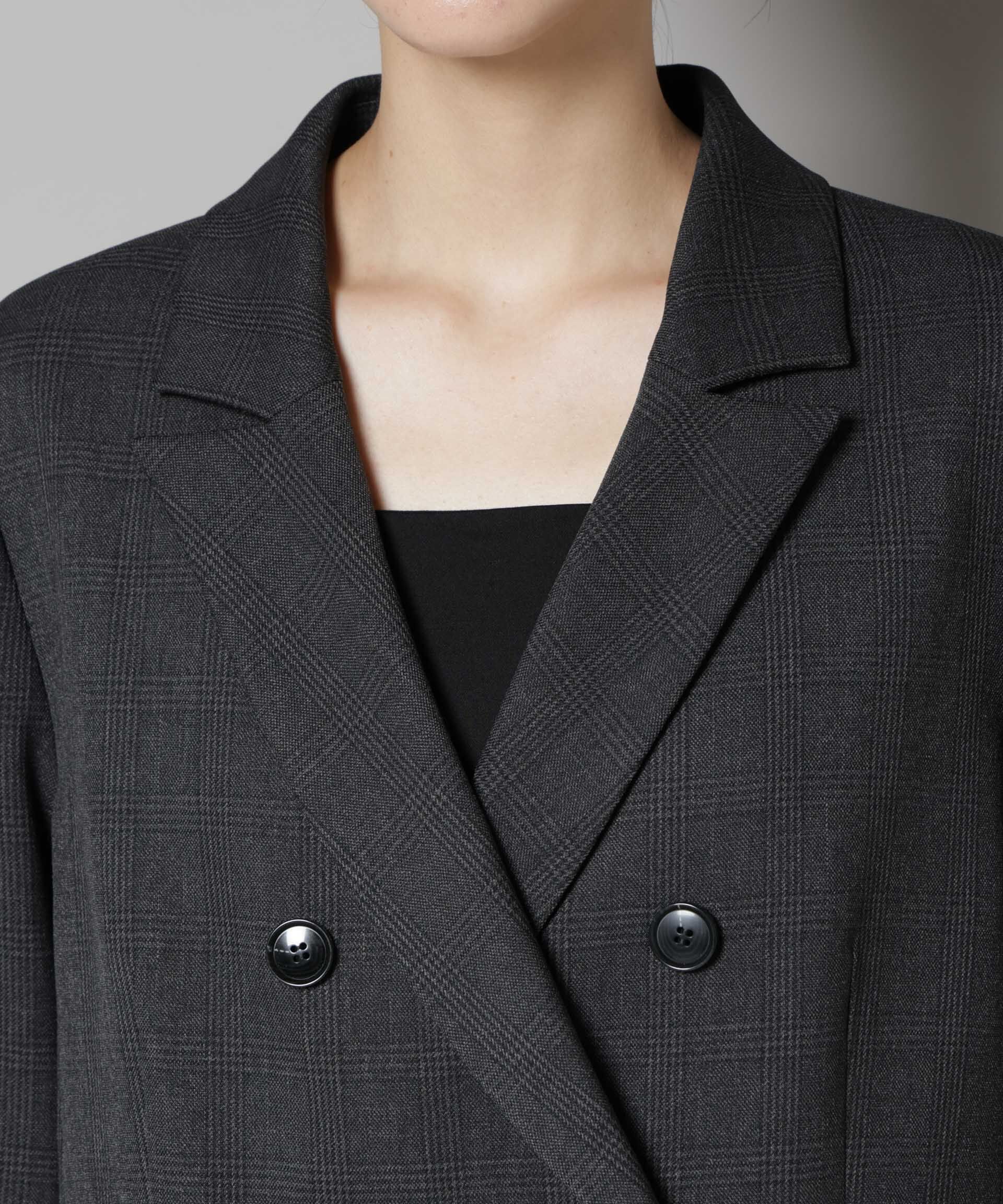 nano･universe「ストレッチサージチェックダブルジャケット(セットアップ可)」|テーラードジャケット|