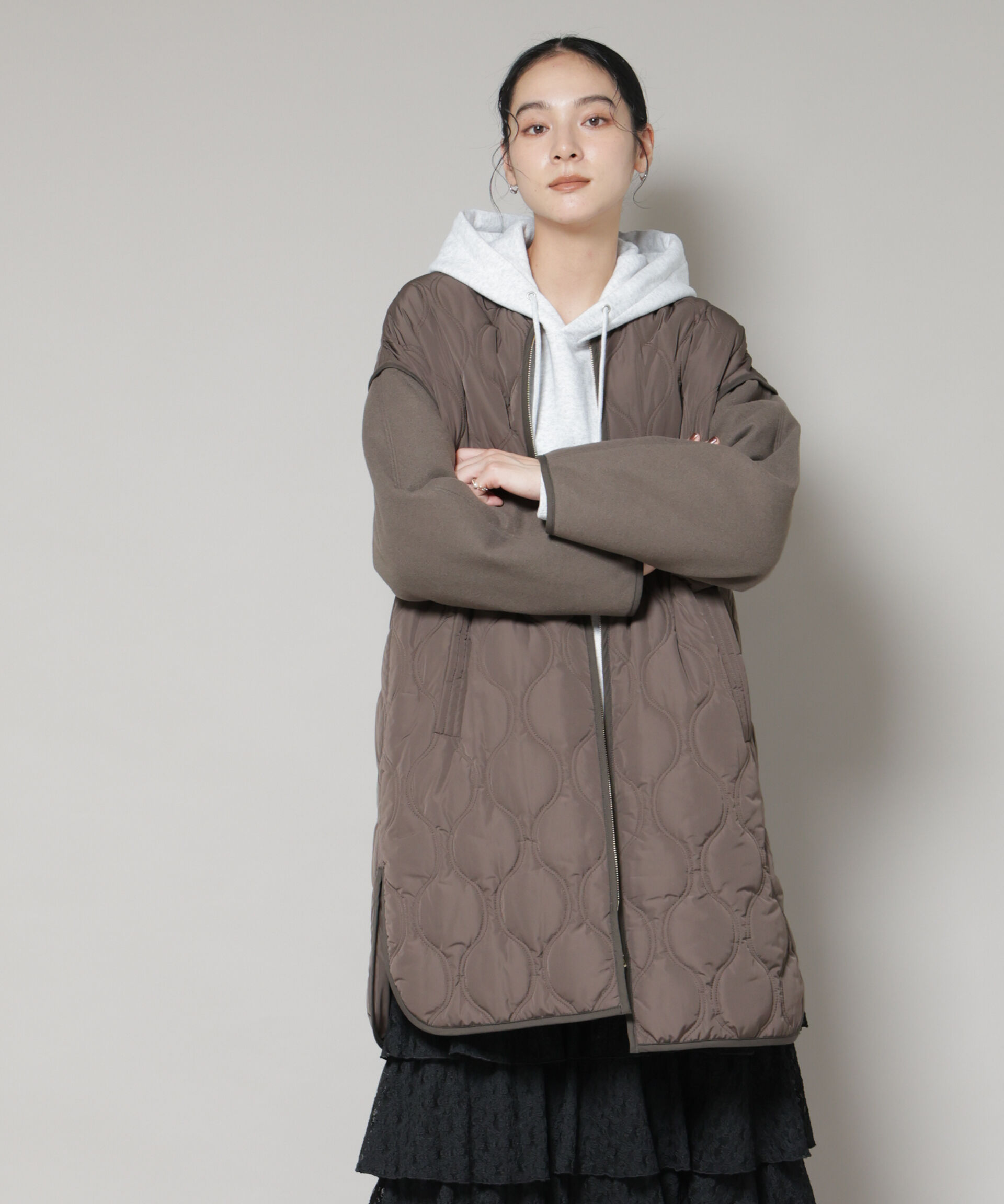 nano･universe「異素材コンビキルティングノーカラーコート」|その他|