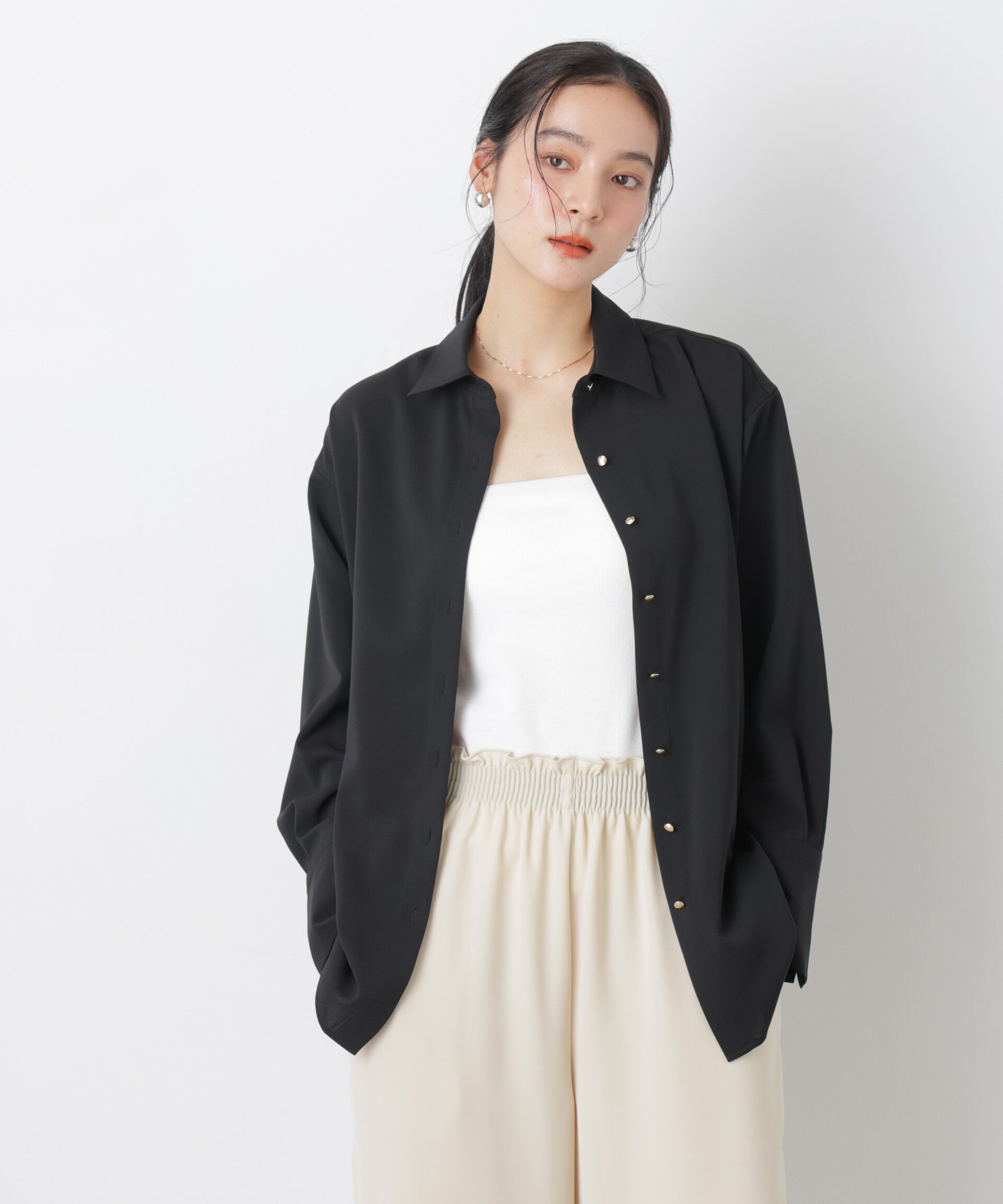 nano･universe「ハイツイストドライベルテッドロングシャツ(セットアップ可)」|シャツ・ブラウス|