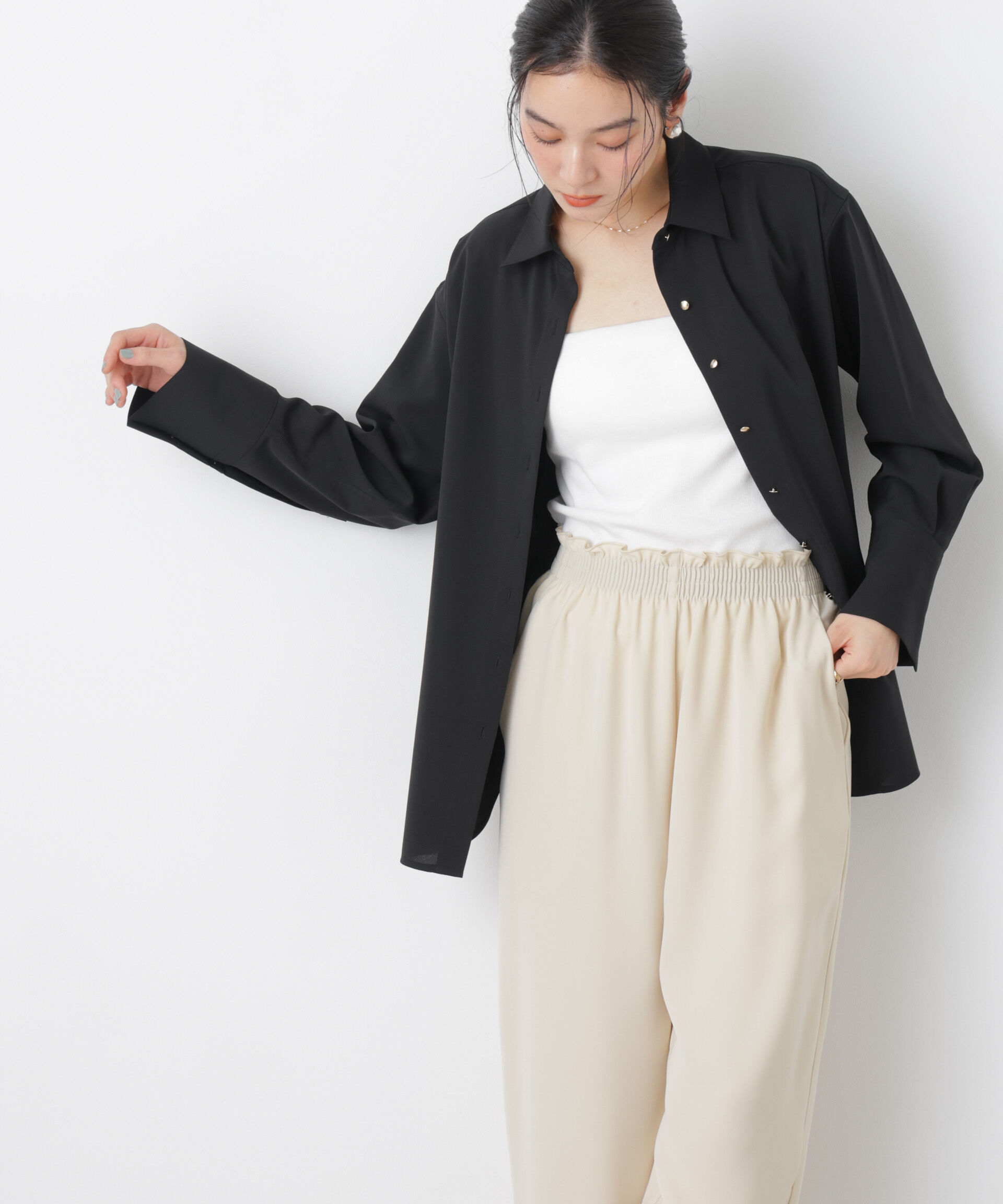 nano･universe「ハイツイストドライベルテッドロングシャツ(セットアップ可)」|シャツ・ブラウス|