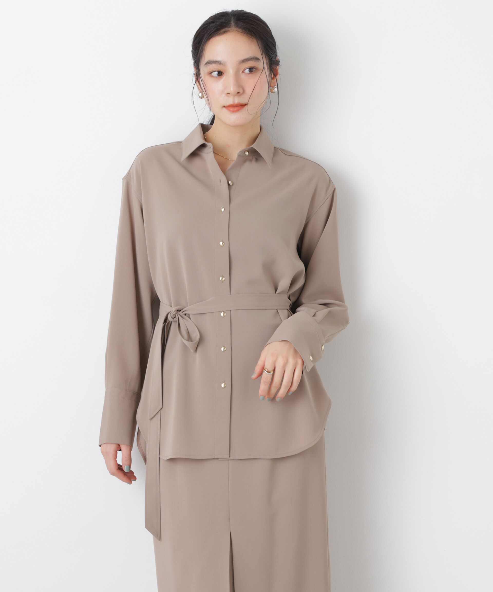 nano･universe「ハイツイストドライベルテッドロングシャツ(セットアップ可)」|シャツ・ブラウス|