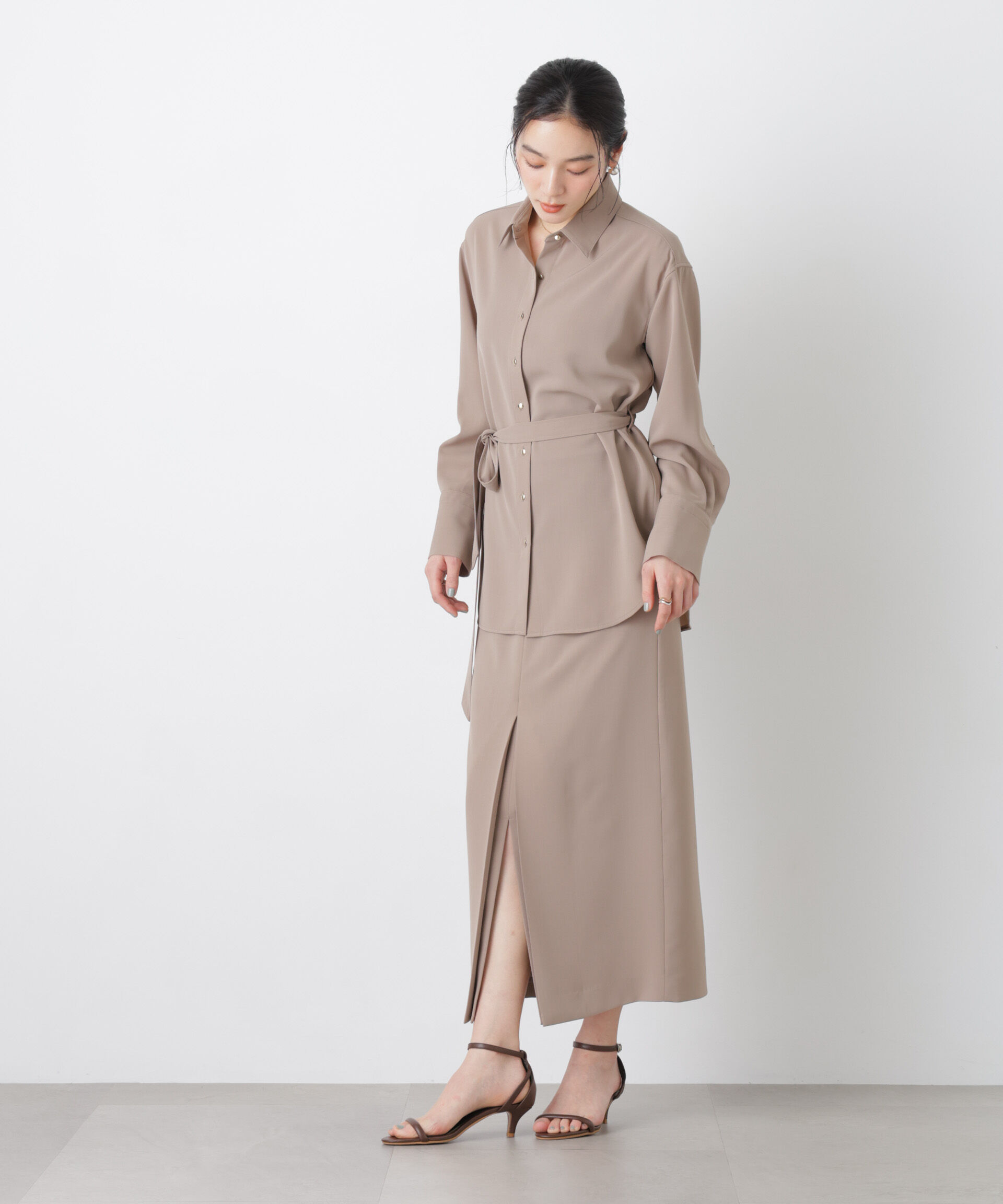 nano･universe「ハイツイストドライベルテッドロングシャツ(セットアップ可)」|シャツ・ブラウス|