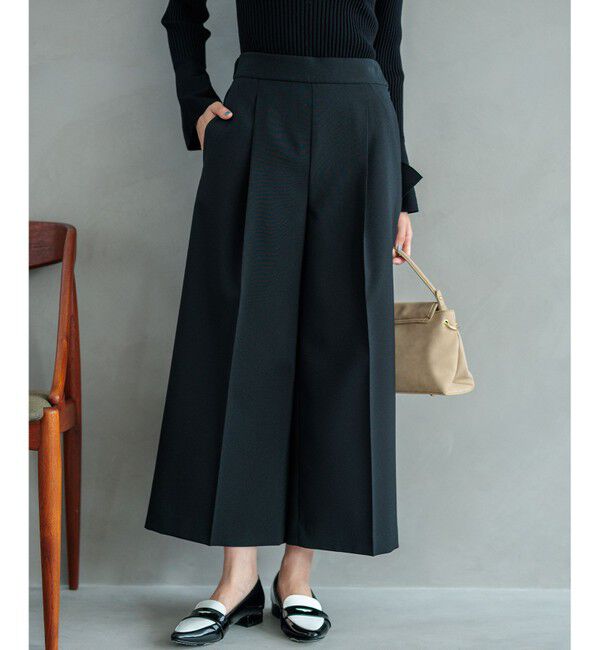 組曲「【美シルエット・ストレッチ・シワになりにくい】オシャクロス ガウチョパンツ」|その他|ブラック系