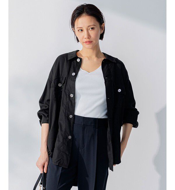 自由区「【セット可/洗える】テンセルデニム シャケット」|シャツ・ブラウス|ブラック系