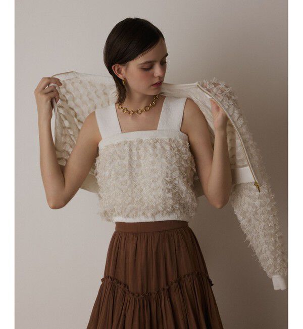  「フリンジニットベアトップ」|ニット・セーター|ホワイト