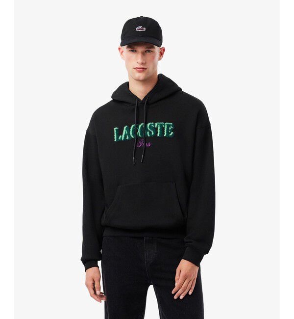 LACOSTE「シャギーブランドネームロゴスウェットフーディー」|パーカー|ブラック