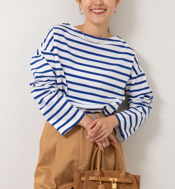 Rie Miller「BIGマリンボーダーボートネックプルオーバーカットソー」|Tシャツ・カットソー|ブルー系その他