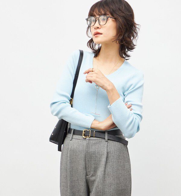 NOLLEY'S sophi「《アンサンブル対応》《手洗い可能》カシミヤ混リブUネックプルオーバー」|ニット・セーター|