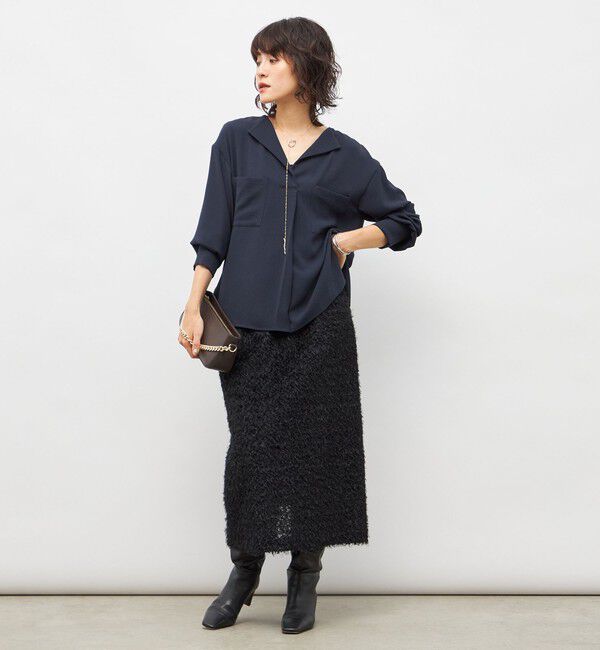 NOLLEY'S sophi「ウォッシャブルバックサテンジョーゼットオープンカラーブラウス」|シャツ・ブラウス|