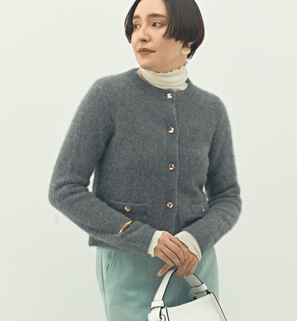 NOLLEY'S「ヘアリークルーネックニットジャケット」|カーディガン|