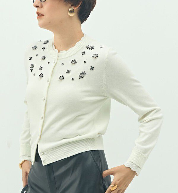 NOLLEY'S「《手洗い可能》ビジュー付きクルーネックカーディガン」|カーディガン|