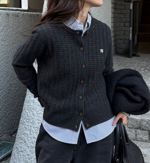 fredy emue「FR刺繍ケーブル柄ニットカーディガン」|ニット・セーター|チャコールグレー