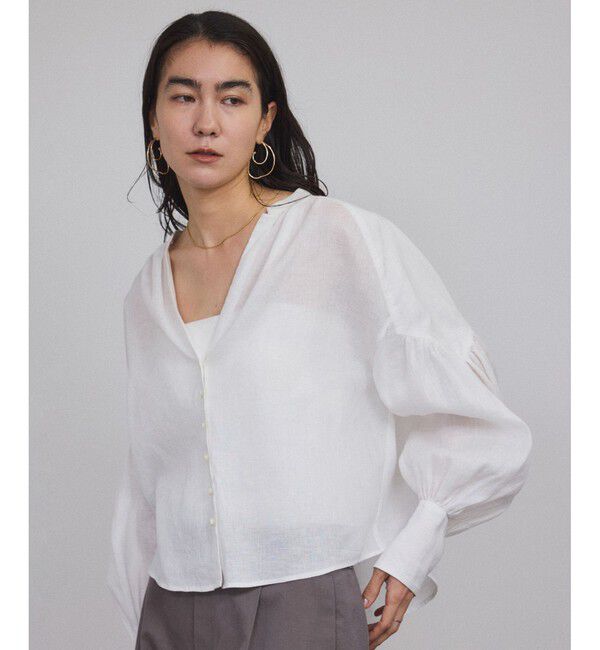 SALON adam et rope'「リネンスキッパーギャザーブラウス［GENTLE LINEN］」|シャツ・ブラウス|ホワイト(10)