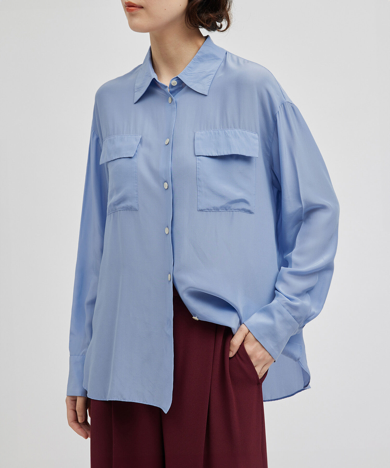 ROPE「シルクレーヨンデシンシャツブラウス」|シャツ・ブラウス|ブルー(44)