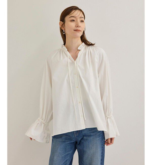 ROPE「シルク混タイプライタースタンドフリルブラウス」|シャツ・ブラウス|