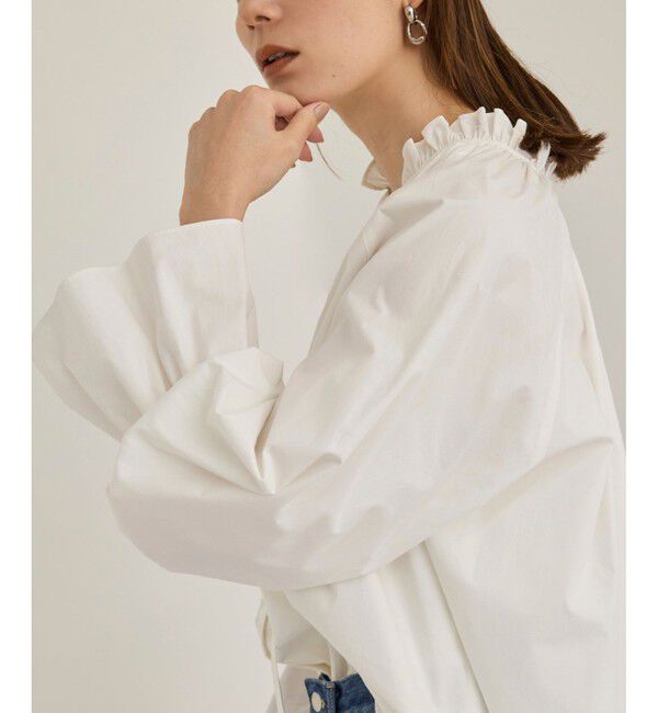 ROPE「シルク混タイプライタースタンドフリルブラウス」|シャツ・ブラウス|