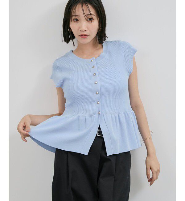 VIS「【アンチピリング/洗える】美SMARTショートスリーブペプラムニット」|ニット・セーター|サックス(48)