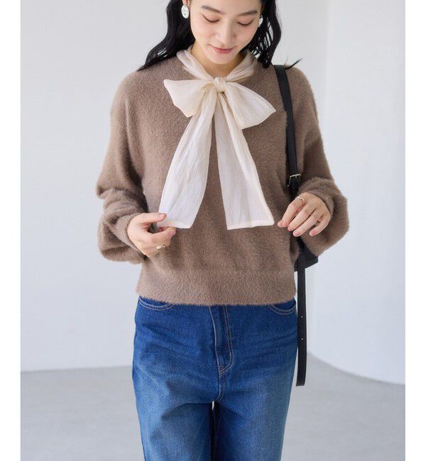 VIS「シアーボウタイリボン付きフェザーニットプルオーバー/2WAY・イージーケア」|ニット・セーター|