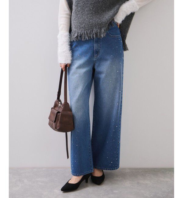 VIS「ビジューデニムパンツ」|デニム|ブルー(44)