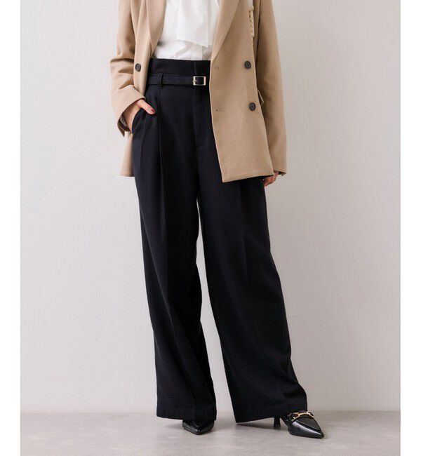 VIS「起毛ウールライク版ベルトディテールタックワイドパンツ」|チノ|スミクロ(05)