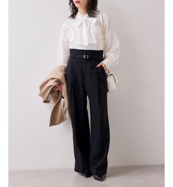 VIS「起毛ウールライク版ベルトディテールタックワイドパンツ」|チノ|