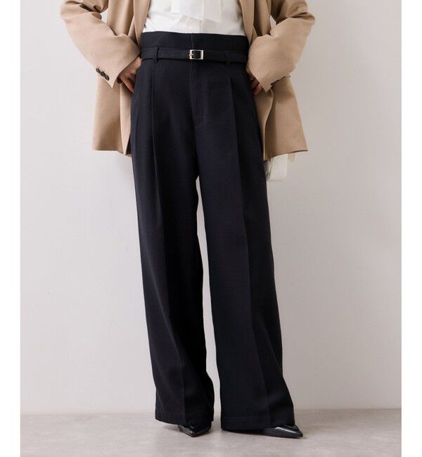 VIS「起毛ウールライク版ベルトディテールタックワイドパンツ」|チノ|