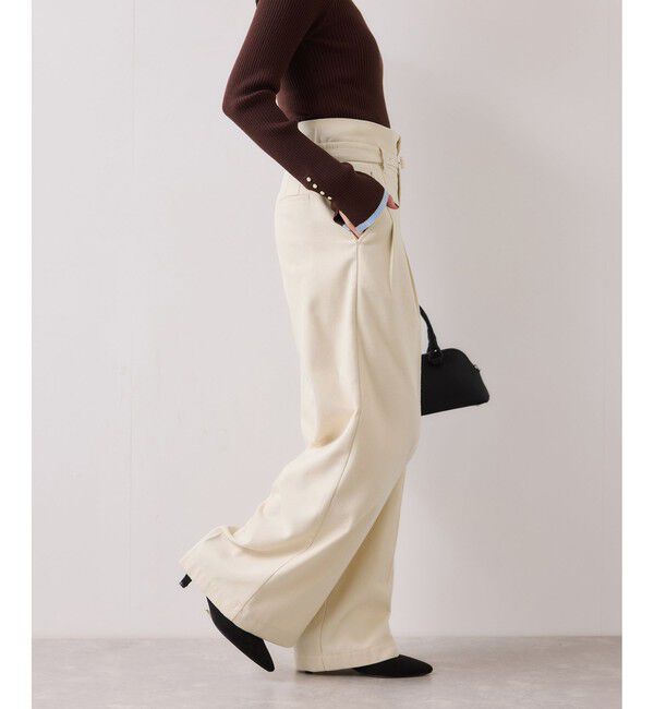 VIS「起毛ウールライク版ベルトディテールタックワイドパンツ」|チノ|