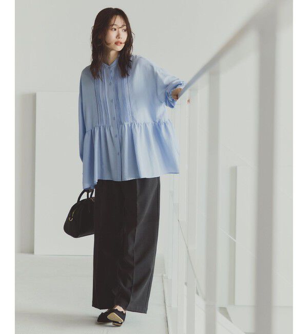 Rope&rsquo;Picnic「【UVケア・防シワ】羽織れるピンタックデザインペプラムシャツ」|シャツ・ブラウス|