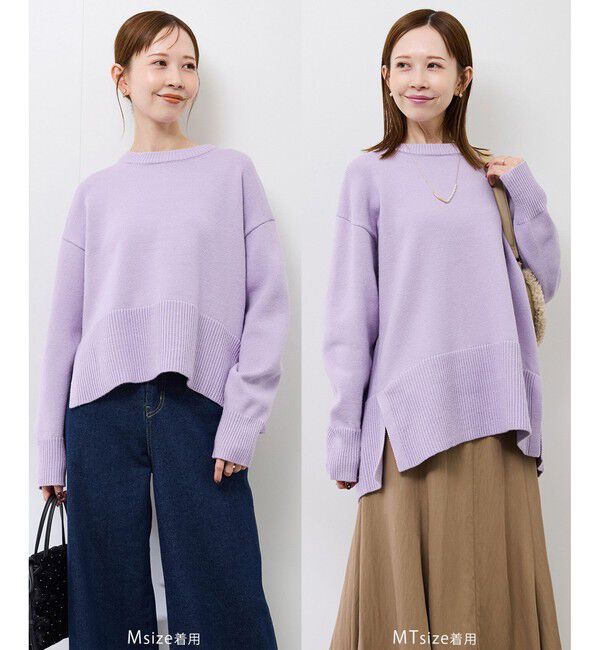 Rope&rsquo;Picnic「【新色追加】着丈が選べるクルーネックサイドスリットニットプルオーバー/イージーケア」|ニット・セーター|