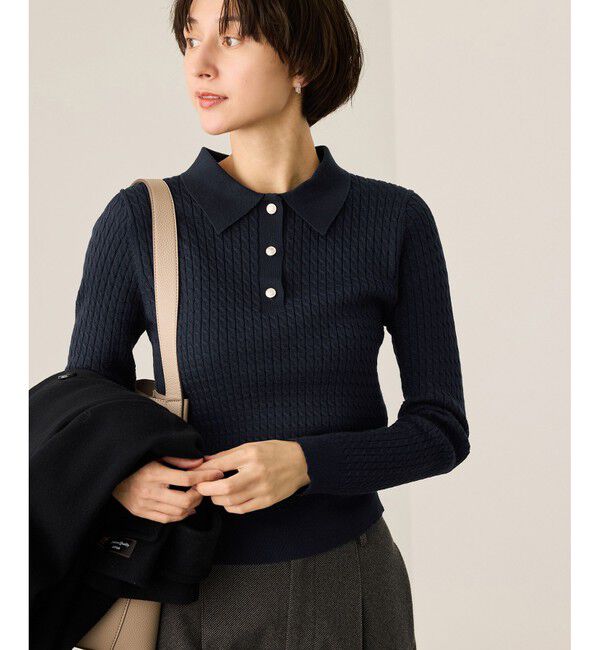 Rope&rsquo;Picnic「ポロカラーミニケーブルニット/イージーケア」|ニット・セーター|