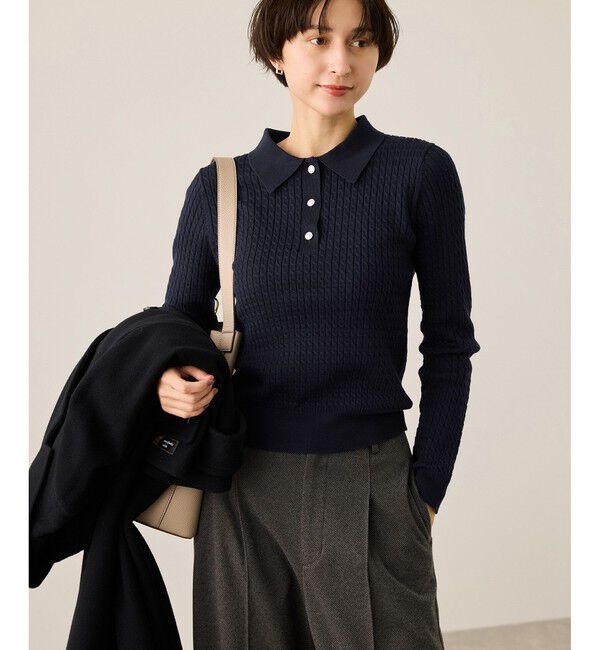 Rope&rsquo;Picnic「ポロカラーミニケーブルニット/イージーケア」|ニット・セーター|