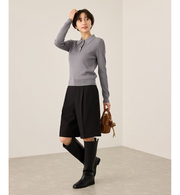 Rope&rsquo;Picnic「ポロカラーミニケーブルニット/イージーケア」|ニット・セーター|