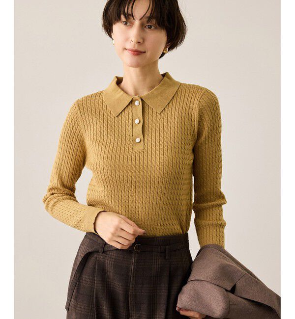 Rope&rsquo;Picnic「ポロカラーミニケーブルニット/イージーケア」|ニット・セーター|