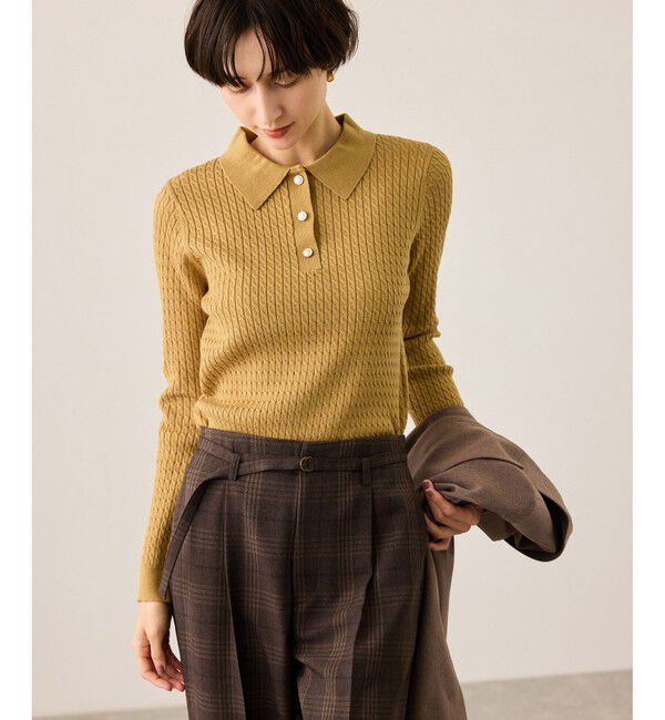 Rope&rsquo;Picnic「ポロカラーミニケーブルニット/イージーケア」|ニット・セーター|