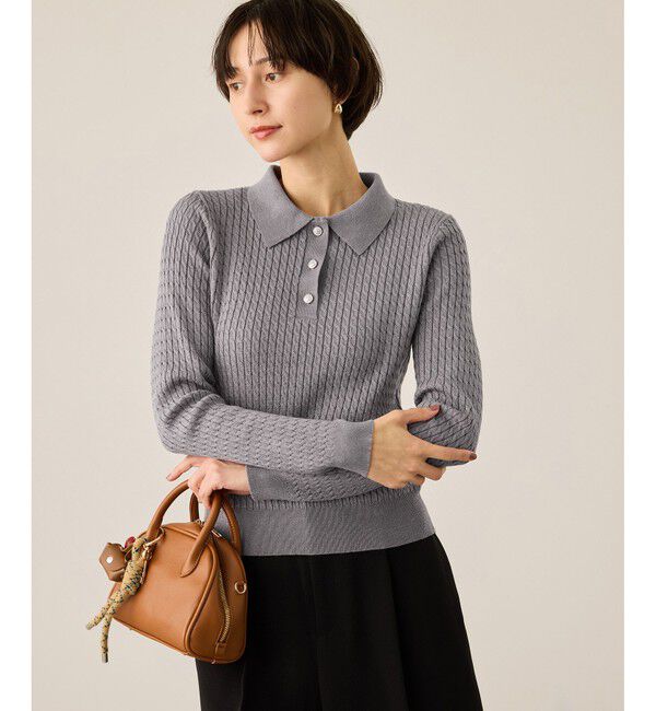 Rope&rsquo;Picnic「ポロカラーミニケーブルニット/イージーケア」|ニット・セーター|