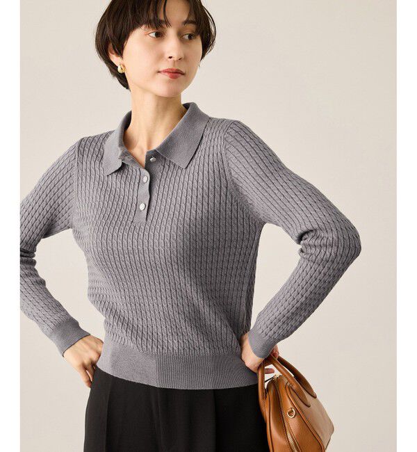 Rope&rsquo;Picnic「ポロカラーミニケーブルニット/イージーケア」|ニット・セーター|